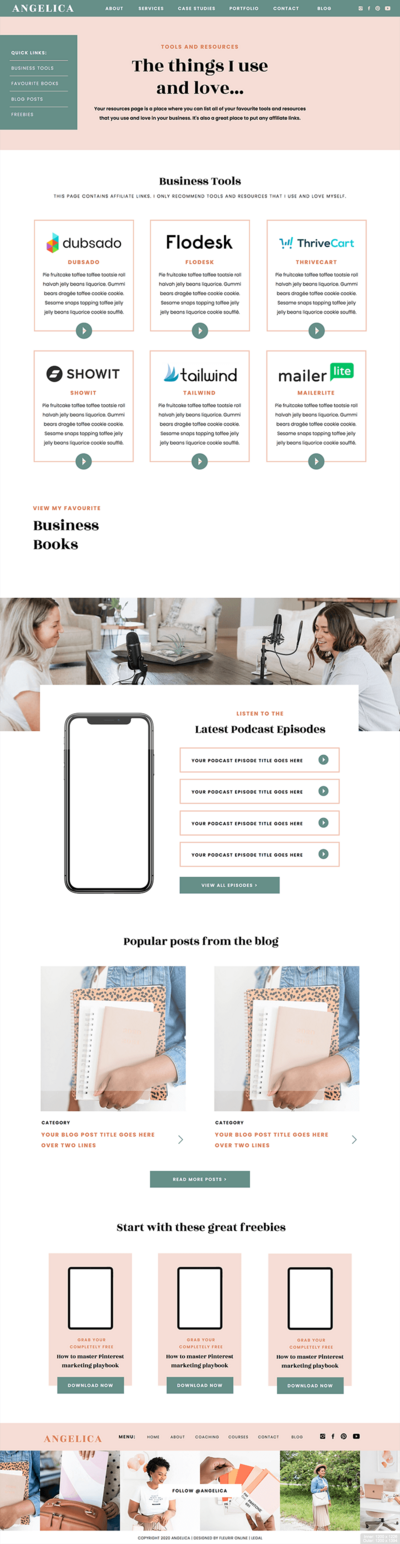 Angelica Add-on Showit website template for coaches, creatives and photographers