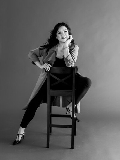 Branding photo of an Asian woman in black & white