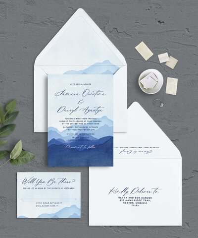 Hand Painted Mountain Wedding Invitations for Destination Wedding