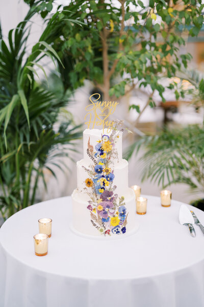 Leigh Florist Design Studio  Audubon NJ pressed flowers on wedding cake