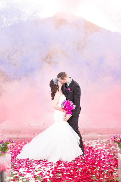Pink and Purple Smoke Bomb El Chorro Wedding  | Amy & Jordan Photography