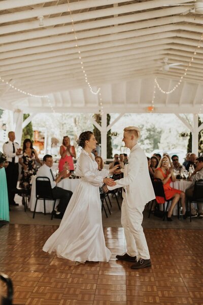 Couple dancing at wedding reception, Berkshire Farm Wedding