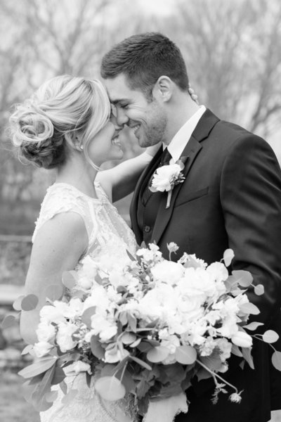 Black and white photo of a couple on their wedding day
