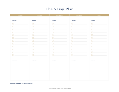 Product PDF 5 Day Planner Template