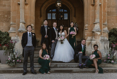 wedding party image on venue steps