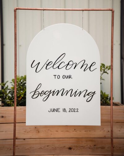 Arched Acrylic Welcome Sign, Copper Pipe Stand