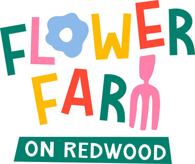 FlowerFarm stacked colorful logo with doodles