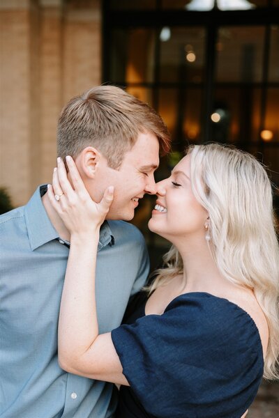 Vintage inspired Engagement photo  of couple at the Pearl in San Antonio