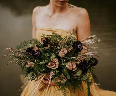 Bridal bouquet inspiration for winter by Petal & Stem, creative Lethbridge, Alberta wedding florist, featured on the Brontë Bride Blog.