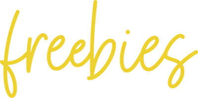 The word freebies in yellow script.