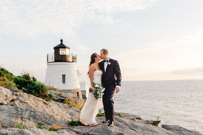Bride And Groom Next To Lighthouse