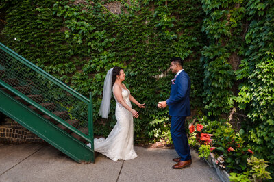 Bride and groom get married outside at The Firehouse Chicago