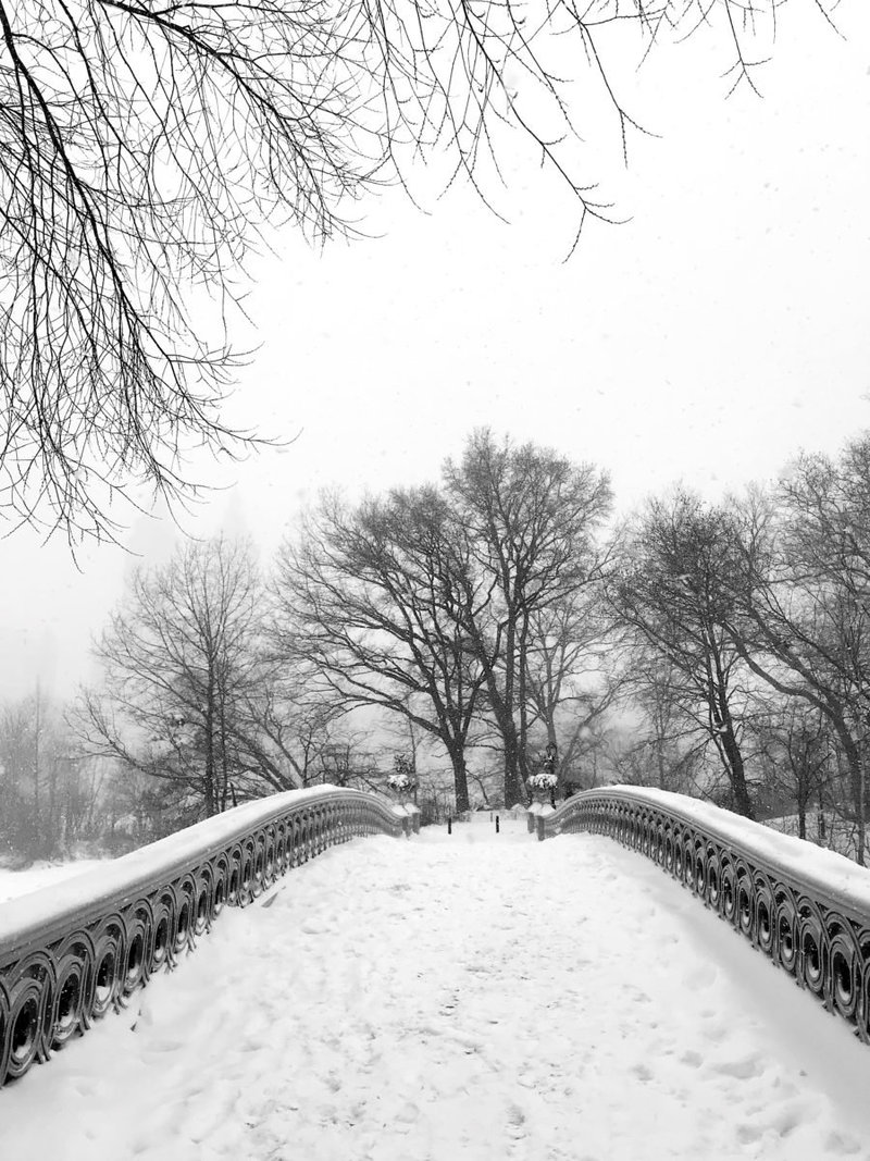 lovers bridge in central park covered in snow