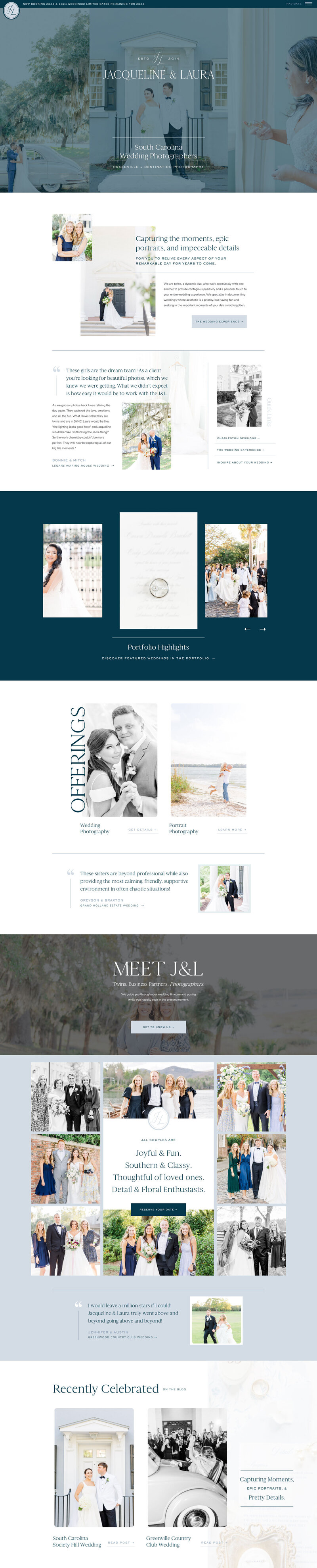 mockup showing a blue and white wedding photography website