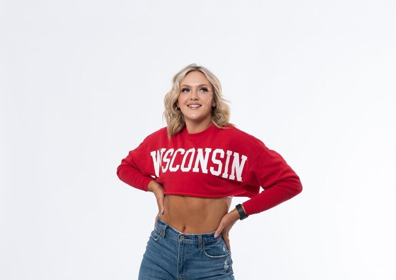 cropped sweatshirt with college state across chest