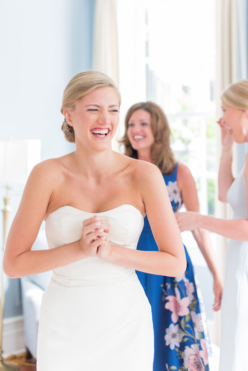Excited bride getting ready for luxury Virginia wedding day