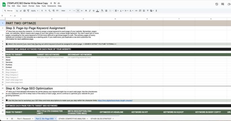 SEO Starter Kit spreadsheet preview