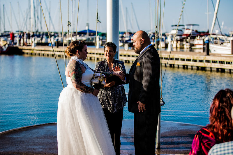 Bride reciting vows at Erie Yacht Club wedding