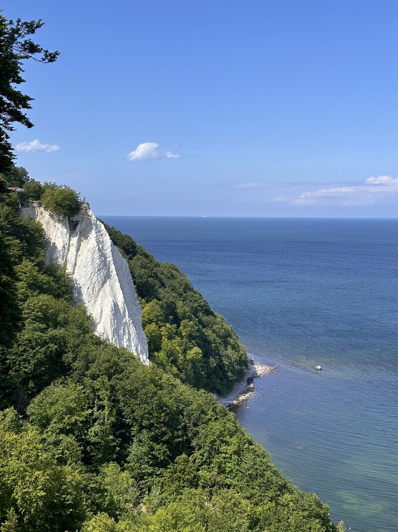 Ausblick auf Kreidefelsen und Meer auf Rügen.