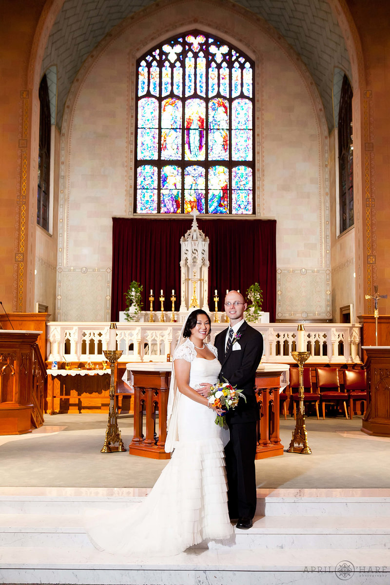 Wedding-Portrait-after-wedding-at-Saint-Ignatius-Loyola-Catholic-Church-in-Denver-Colorado