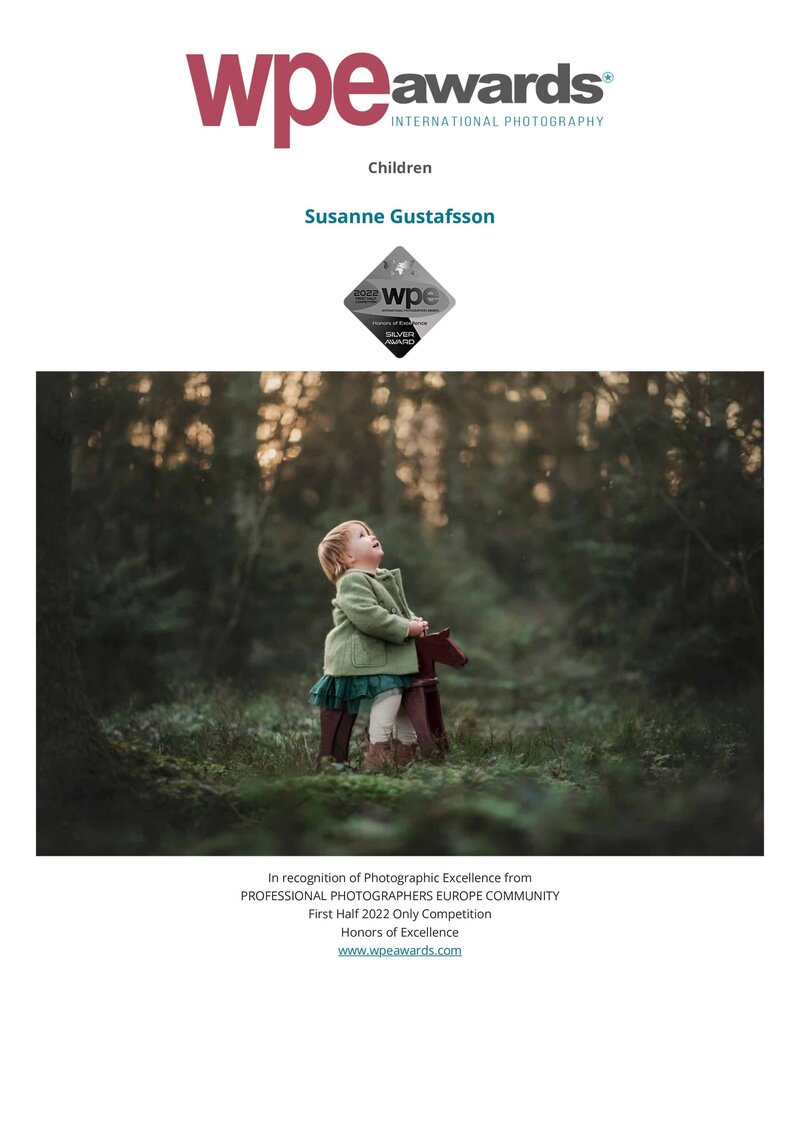 WPE - International Photographers Awards - Certificate to Fotograf Susanne Gustafsson