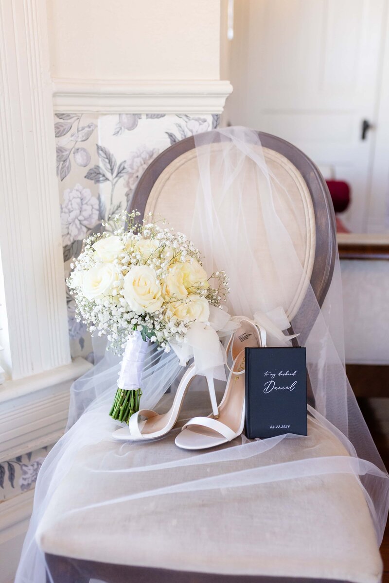 Wedding Details with The Ring, Veil, and Heels by Phavy, St. Simon's Wedding Photographer