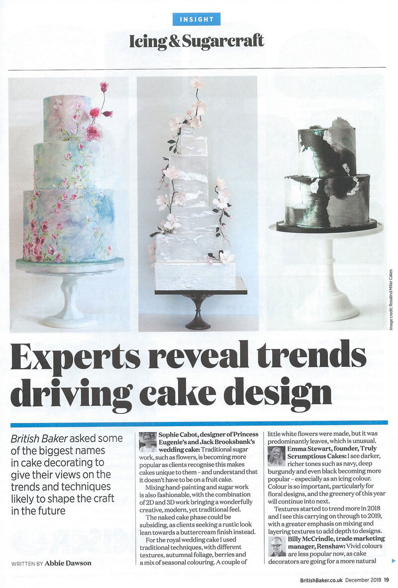 Magazine Article titled "Experts reveal trends driving cake design"