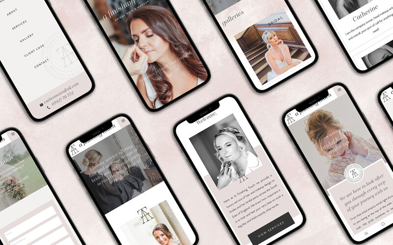 Digital mockup of mobile phone screens for feminine website design