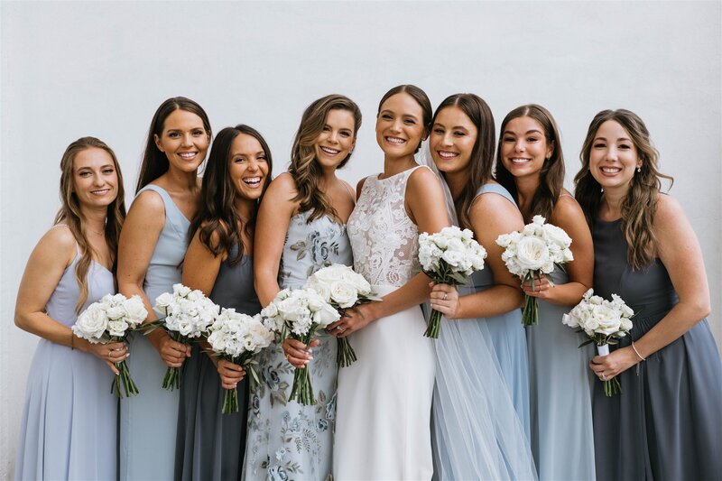 Bridesmaids-bride-blue-dresses