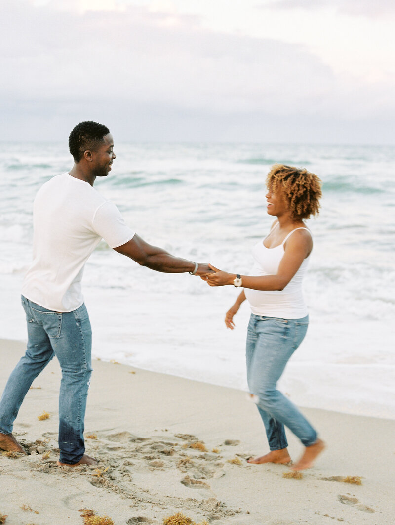 fun and casual beach maternity session