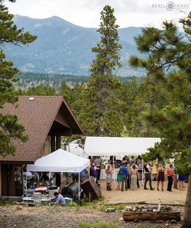 Mountainside Pavilion set up for wedding reception at YMCA of the Rockies in Colorado