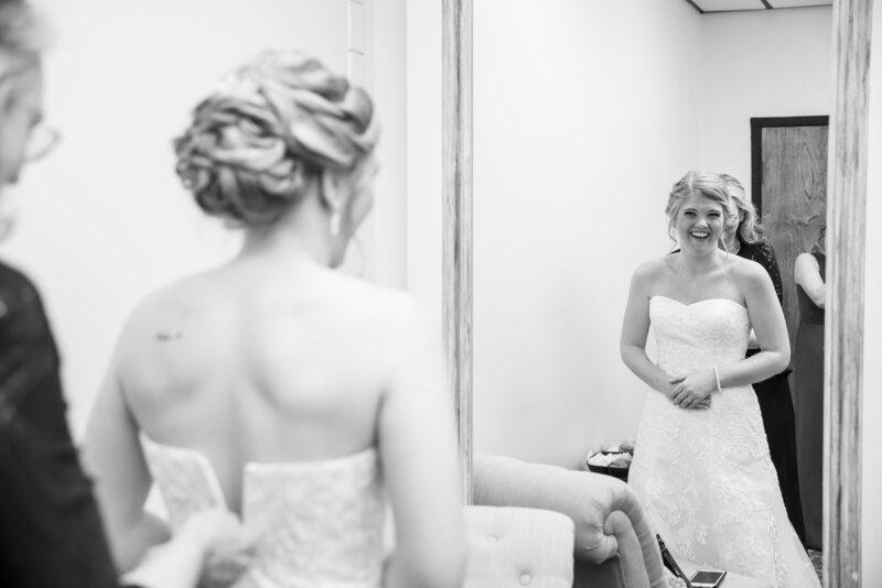 Bride in mirror b and w