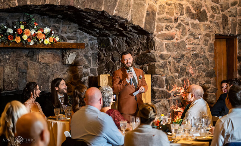 Wedding Toasts in the Fireside Room at Boettcher Mansion on Lookout Mountain