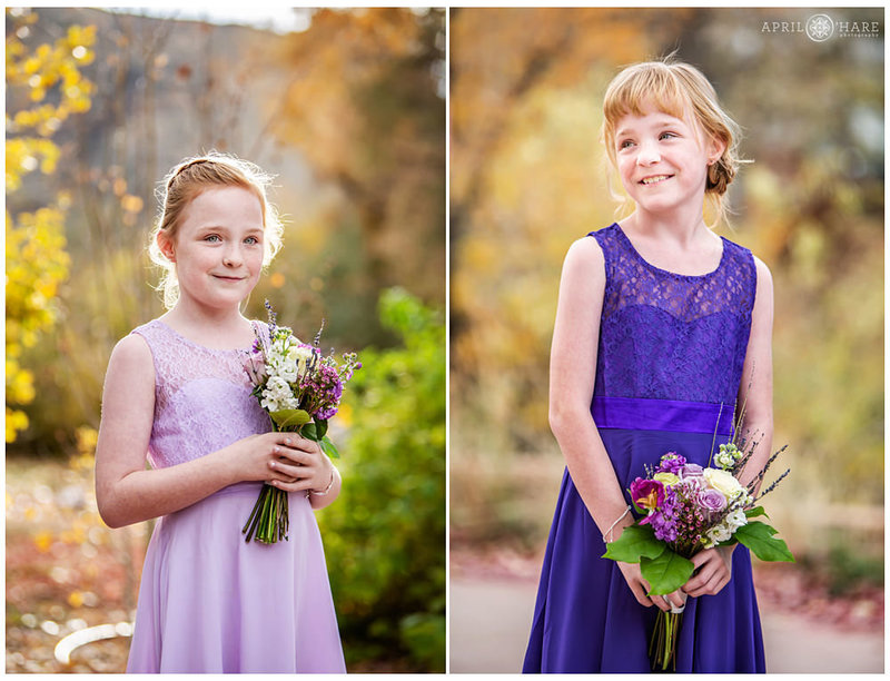 Identical twins at an outdoor fall wedding at The Golden Hotel in Colorado