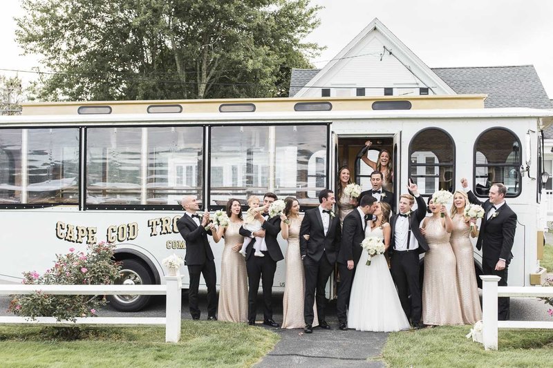 Wedding Party in front of trolly