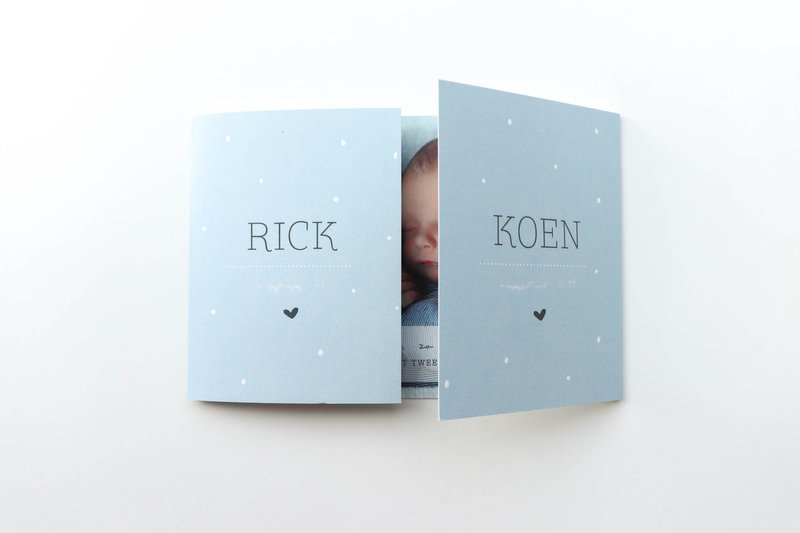 Tweeluik tweeling geboortekaartje jongens Rick & Koen