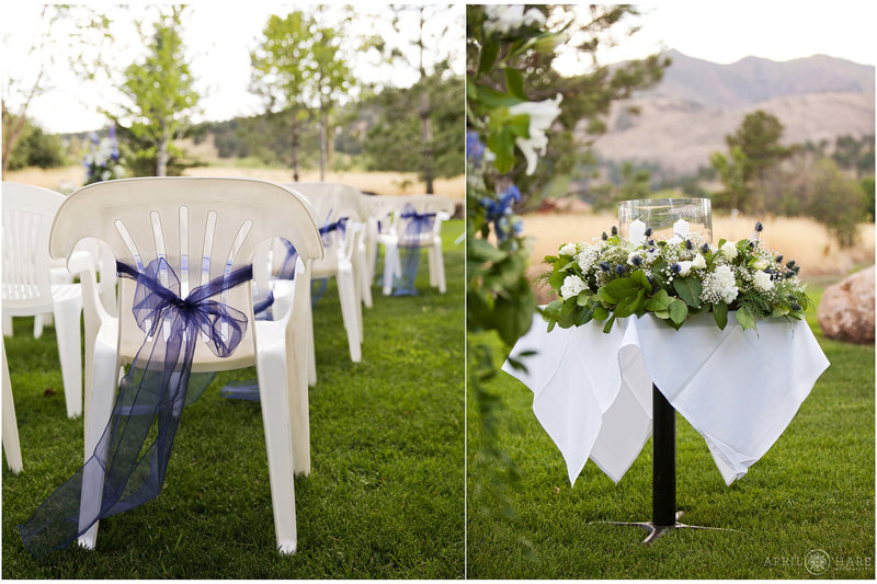 Mountain views from a wedding set up on the Cabin Lawn at Greenbriar Inn Boulder CO