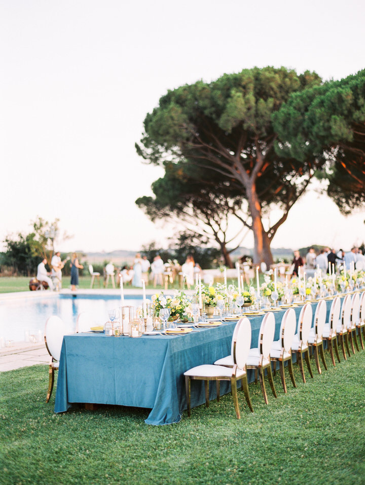 reception table at villa di fiorano wedding in rome photos by Leila Brewster