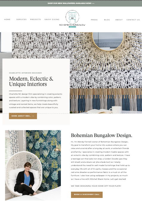 bohemian bungalow showit website design