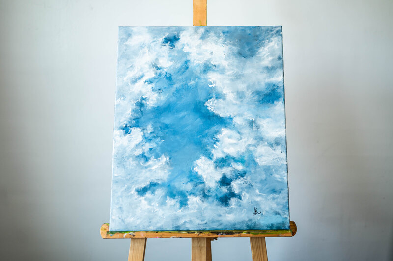 Blue Sky Boat View Clouds- Original Artwork by Arastasia Vibrant Acrylic Art Inspirational Artwork Colorful Home Decor Paintings Cloud Artwork