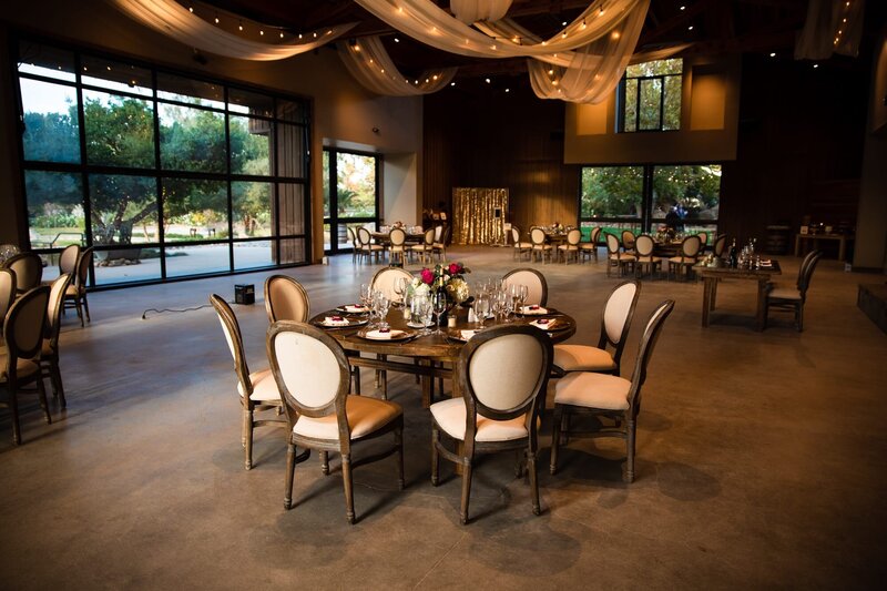 Reception hall setup in the Carriage House at Galway Downs by Wedgewood Weddings in Temecula.