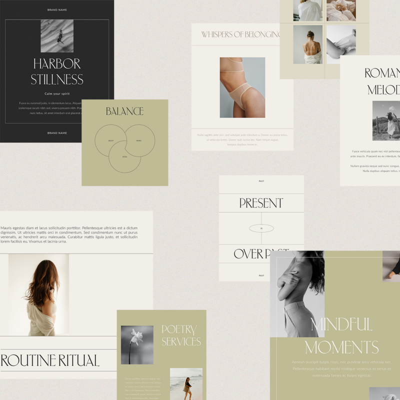 A blend natural and grounded social media templates tailored to help you streamline your process and strengthen your social media presence. Featuring 36 templates of sophisticated and minimal aesthetics, easy to customize with InDesign, Illustrator, and Canva.
