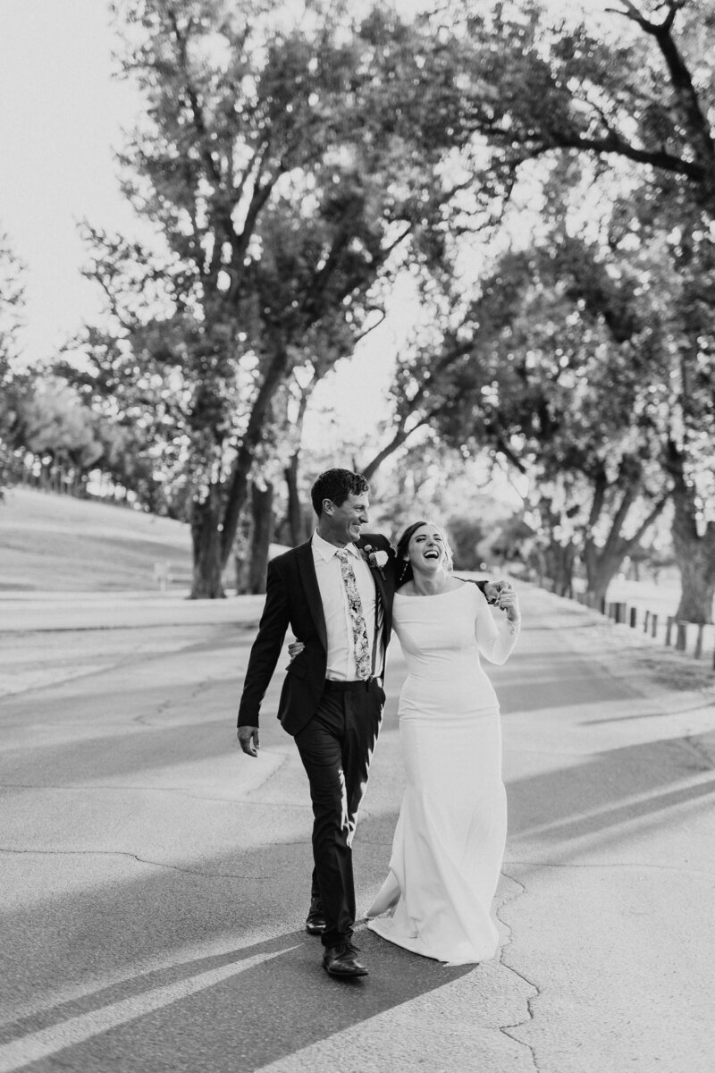 Modern bride and groom walking in Oak Park - Alex Bo Photo