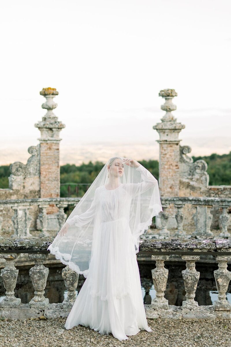 Bride in her stunning wedding gown in castello di celsa
