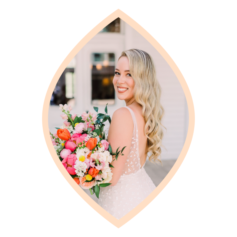 bride with colorful bouquet