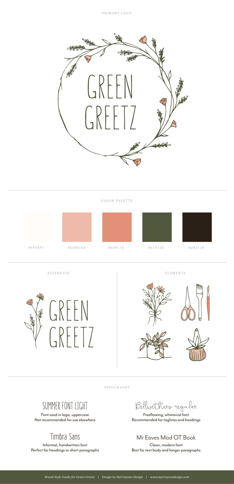 brand style guide for Green Greetz florist