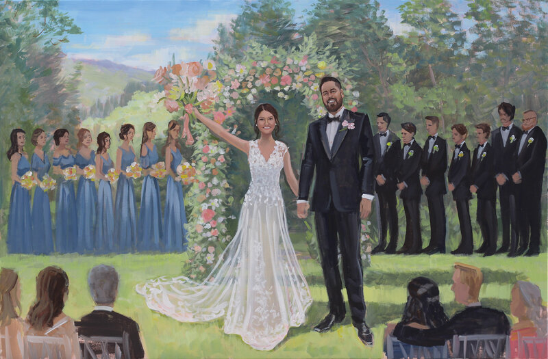 bride and groom wedding painting