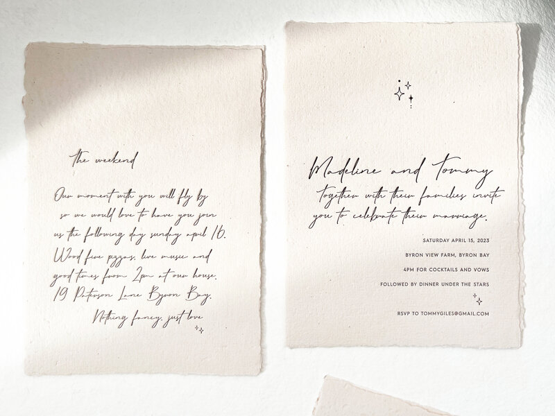 Madeline luxury hand lettering style letterpress wedding invitation and details card