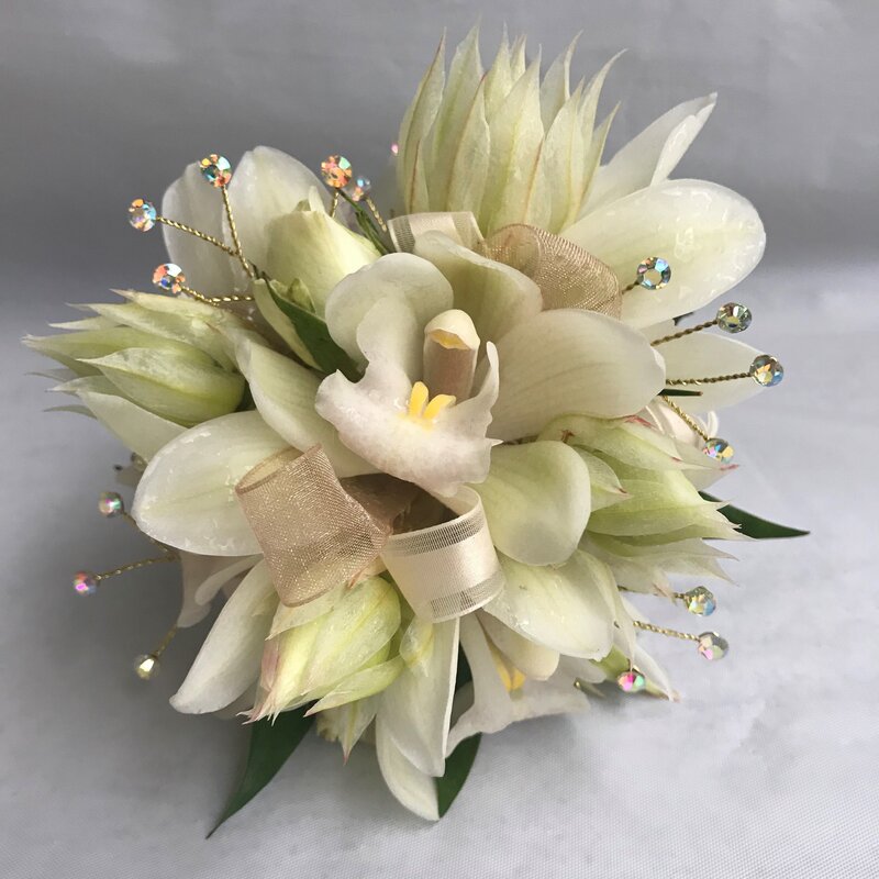 BKC4U WEDDING FLOWERS CREAM ORCHID WRIST CORSAGE