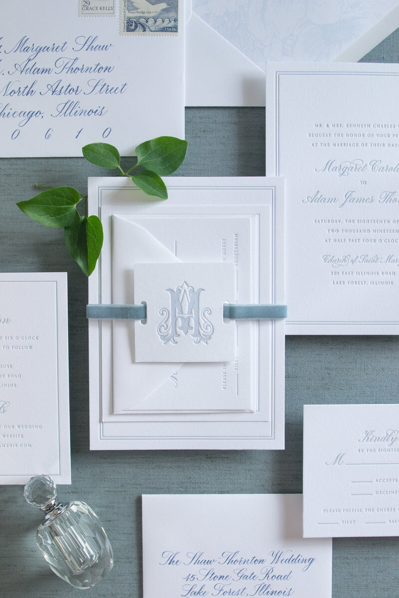 Kelly McDevitt Design Classic Blue Letterpress Wedding Invite